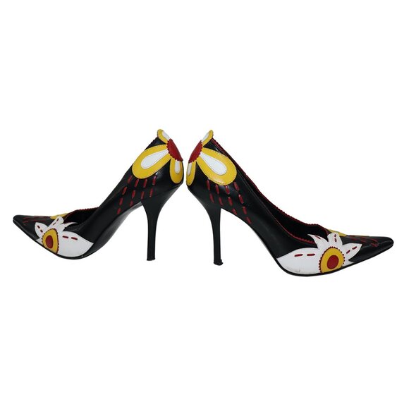 MIA RARE Y2K Flower Power Leather pumps Yellow Red White Flowers 8 M - Picture 3 of 6